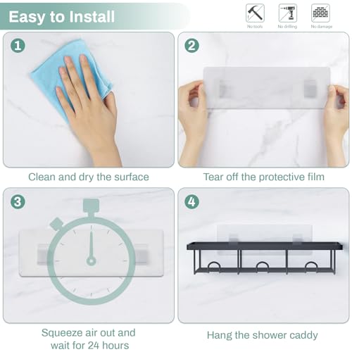 Shower Shelves for Inside Shower, 2 Pack Adhesive Bathroom Caddy Organizer Basket Rack for Storage and Organization, Wall Suction Bath Bathtub Shampoo Holder Set for RV Camper, Black - color: Black, size: Small 2 Pack