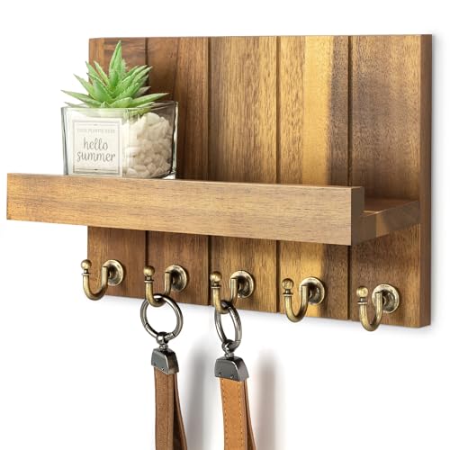 Rebee Vision Acacia Wood Key Holder Wall Mount – Farmhouse Key Holder for Wall & Mail Organizer with Shelf for Home Decor – Ideal for Apartment Essentials (Acacia Wood, 3.54" x 10" x 7.28") - color: Acacia Wood, size: 10 Inch