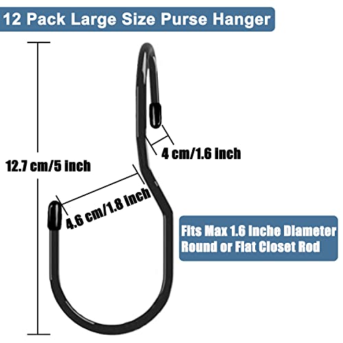 Purse Hanger for Closet, Unique Twist Design Bag Hanger Purse Hooks, 5 inch Large Size Closet Rod Hooks for Hanging Bags, Purses, Handbags, Belts, Scarves, Hats,Clothes, Pans and Pots (12 Pack Black) - color: 12 Pack Black