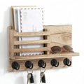 Wall Key and Mail Holder, Mail Organizer with 5 Metal Key Hooks, Selected Tung Wood, 11.8 x 6.7 inches, Includes mounting Hardware (Light Burn Color) - color: Light burn color