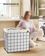 SONGMICS Laundry Hamper, 34.3 Gal. (130L) Laundry Basket, Collapsible Clothes Hamper, Removable and Washable Liner, Metal Wire Frame, for Bedroom Bathroom, Cream White ULCB113W01 - color: Cream White, size: 130 L