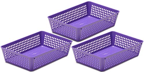 YBM HOME 3-Pack Plastic Storage Baskets Bins for Home Junk Drawer, Shelves, and Office Organization, Functional Trays/Containers Great for Kitchen Pantry, Cabinets, Bedrooms, and Bathrooms, Purple - color: Purple, size: 3