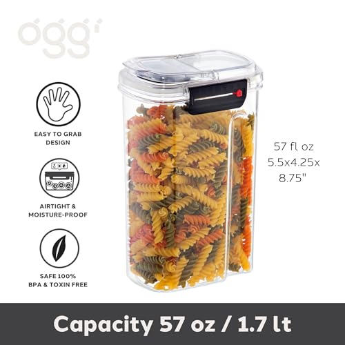 Oggi Easi Grip 57oz Moisture Proof Storage Container, Ultra Clear BPA-Free Sealable Canister, Flip Open Pouring Lid, Date Reminder Slider on Clip, Ideal Cereal Dispenser (57oz / 1.7lt) - size: 57 fl oz