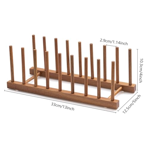 HBlife 4pcs Acacia Wooden Dish Dying Rack Pot Lid Plate Organizer Holder for Cabinet, Cutting Board Stand Drainer Storage Plate Rack for Dish, Pot Lid, Bowl, Cup, Cutting Board and Books - color: Acacia 8 Slots 4pcs