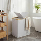 efluky Laundry Hamper with Lid, Double Laundry Hamper with 2 Removable Bags, 2 Section Laundry Basket with Bamboo Handles for Bathroom, Bedroom & Laundry Room, 140L (36.9 Gallon) Light Grey - color: Light Grey, size: 140L Dual