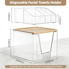 2 in 1 Disposable Facial Towel Holder and Cosmetic Organizer, Clear Storage with Bamboo Lid Compatible with Clean Skin Club Towel XL, Stackable Vanity Organizer for Bathroom Vanity Counter, 2 Tier