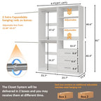 Closet System with 3 Drawers, 4FT Wood Closet Organizer System with 4 Hanging Rods&Adjustable Shevles, 81"Tall Modular Walk In Closet System, Standalone Closet System System, 2 Set,White