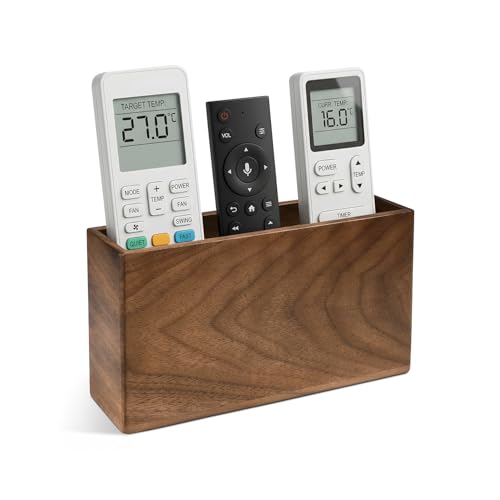 Remote Holder Hole-Free, Self-Adhesive Storage Wooden Box, Wall Mounted or Desk Mounted Container(Large Size) - size: Large
