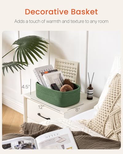 Small Woven Basket, 12 x 8 x 4.5 Inches, Storage Basket for Organizing, Cute Small Rope Shelf Closet Cube Storage Bins Baskets for Shelves, Dog Toy Gift Baskets Empty, 3 Packs, Green - color: Green, size: 12"L x 8"W x 4.5"H