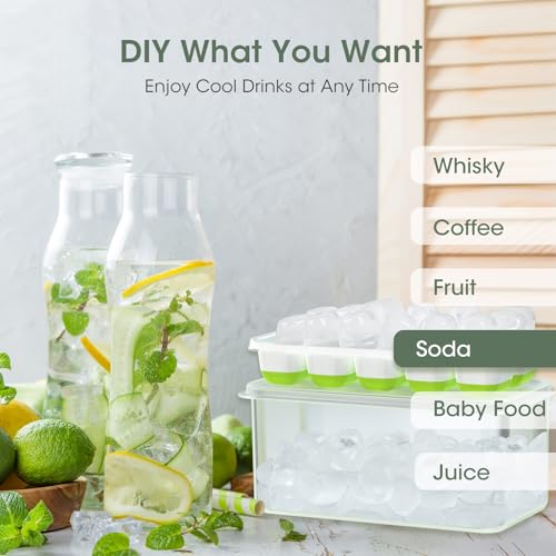DOQAUS Ice Cube Tray with Lid and Bin - 4 Pack Silicone Ice Cube Trays for Freezer, Stackable Ice Bucket Kits with Storage Container & Scoop for Kitchen, RV, Cocktail, Coffee - color: Green