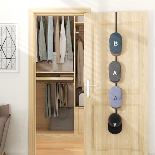 HapiRm Over Door Hat Rack - Hat Organizer with 4 Hooks Design, Hanging Baseball Cap Organizer Storage Holds Up to 20 Caps for Door, Bedroom, Closet (Black) - color: Black, size: 1 Pack