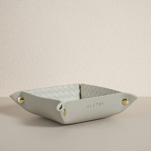 OLETHA Small Foldable Valet Tray - Aesthetic Desk Organizer for Home, Office & Travel - Portable Catch All Bowl for Keys, Jewelry & Essentials - Woven Textured, Grey - color: Woven Textured, Grey