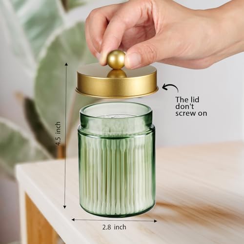Amolliar Sage Green Apothecary Glass Jar With Metal Lid & Stickers, Bathroom Qtip Holder Storage Canister, Farmhouse Decor for Cotton Balls, Cotton Swabs, Round Pads, Bath Salt, Floss,Gold 4 Pack - color: Green-Gold Lid