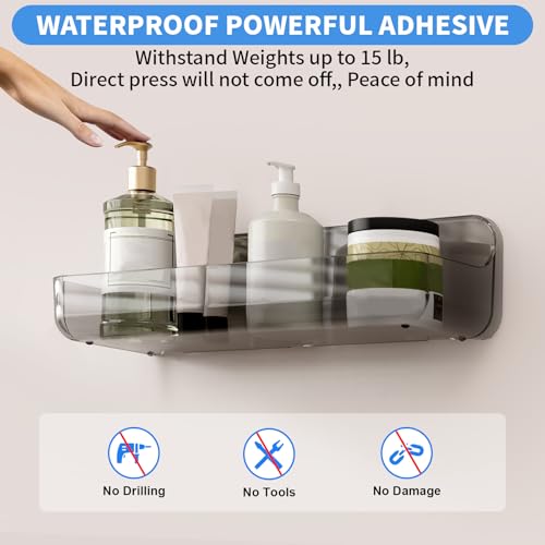 Diesisa 2pc Acrylic Wall Mounted Shower Caddy, Adhesive Shelf, Bathroom Shelves for Wall, Self Adhesive Organizer, No Drilling Hang Walls, for Bathroom, Kitchen, Living Room - color: 2pcs-grey