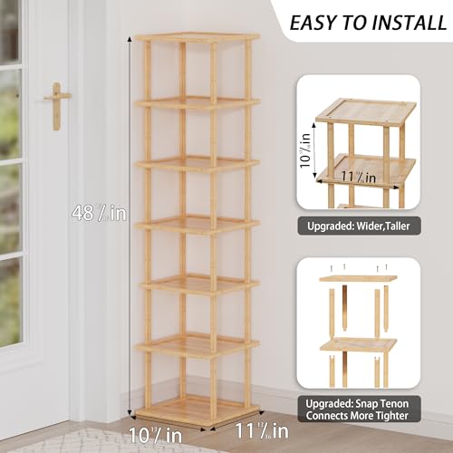 Vertical Tall Shoe Rack For Entryway - Tall 7 Tier Free Standing Slim Narrow Bamboo Wood Shoe Boots Storage Shelf Small Spaces For Garage Closet Doorway Garage Living Room Storage for Kitchen Bathroom - color: Nature, size: 7 Tier