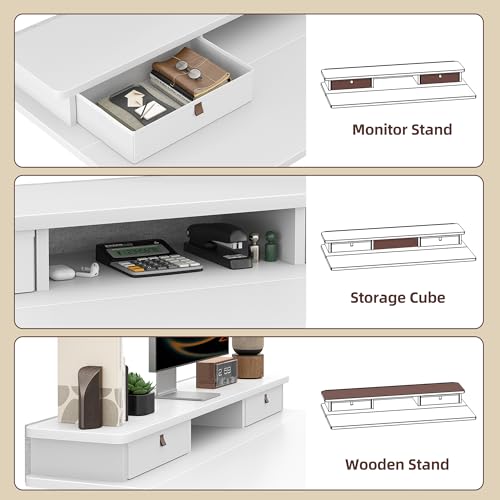 TIQLAB Standing Desk with Two Drawers, Stand Up Standing Desk Adjustable Height, Electric Sit Stand Table with Storage Shelf and Splice Board, 55 * 24 inch, White - color: White, size: 55*24 inch without keyboard tray
