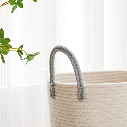 VIPOSCO Large Laundry Hamper, Tall Woven Rope Storage Basket for Blanket, Toys, Dirty Clothes in Living Room, Bathroom, Bedroom - 53L Grey & White - color: Grey, size: 53L
