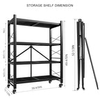 4-Tier Folding Storage Shelves, Heavy Duty Garage Shelving Unit, Adjustable Metal Standing Storage Rack Shelf, No Assembly Wire Shelving Organizer with Wheels for Kitchen Pantry Warehouse - size: 4-Tier