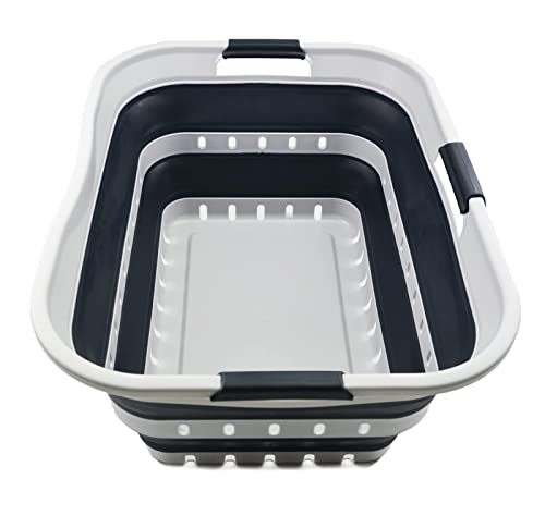 SAMMART 42L (11 gallon) Collapsible Plastic Laundry Basket - Foldable Pop Up Storage Container/Organizer - Space Saving Hamper/Basket (1, Grey/Slate Grey) - color: Grey/Slate Grey