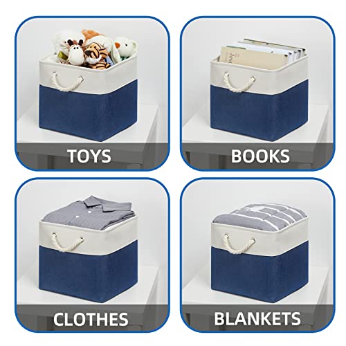 Temary Fabric Storage Cubes for Organizing 4Pack Blue Fabric Storage Basket 12 Inch Cube Storage Bins with Handles for Organizing Toys, Shelf Baskets for Home Office Closet (White&Blue) - color: White&blue, size: 12"L x 12"W x 12"H