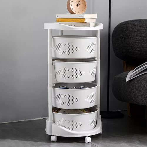Ringmaster 4 Tier Multi-Layer Rotating Storage Rack Storage Shelves Organizer,Floor Standing Kitchen Storage Cart with Wheels,Fruit Vegetable Storage Basket Shelf for Kitchen,Living Room,Bedroom