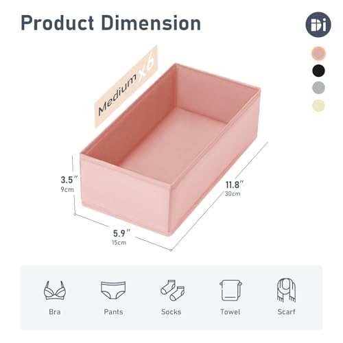 DIMJ Drawer Organizer Clothes - Underwear Organizer Closet Organizers and Storage Box Dresser Organizer,Drawer Dividers for Baby Clothes,Bra,Socks, Belt, Tie, Set of 6,Pink - color: Pink, size: Set of 6