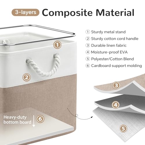 12 x 12 Inch Cube Storage Bins, 4 Pack Fabric Storage Basket with Handles, Foldable Boxes Organizer for Shelf Baskets for Home, Clothes (White/Khaki) - color: WhiteKhaki, size: 12inX12inX12in-4P