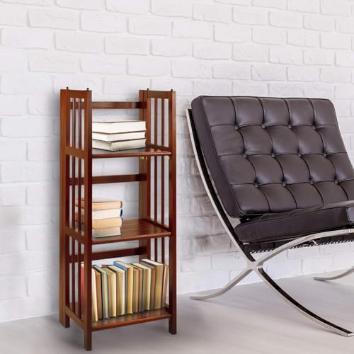 HomeStock 3-Shelf Stackable Folding Office Wood Furniture Bookcase, Contemporary Home and Office Furniture, Sturdy Wooden Shelving Storage Walnut/14 inch - color: Walnut, size: 14 inch
