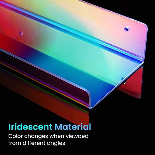 upsimples Acrylic Shelves for Wall Decor, 15" Display Shelf for Perfume, Skincare, Nail Polish, Wall Organizer for Bathroom, Bedroom, Living Room, Playroom, Kids Bookshelf, Iridescent, 4 Pack - color: Iridescent