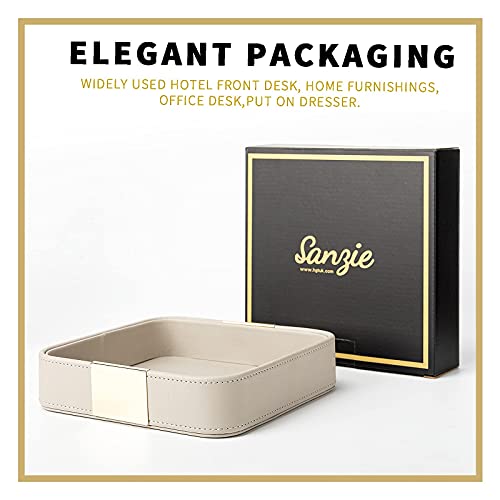 SANZIE Luxury Leather Desktop Storage Small Catchall Organizer Decorative Tray for Entryway Table to Hold Jewelry Watch Cosmetics Keys Phone Wallet, Home & Office Accessories (Metal Gilded, Grey) - color: Grey (Metal Glided), size: 7.5" x 7.2" x 2"