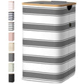 BALEINE Laundry Hamper with Lid, Tall Laundry Baskets with Bamboo Pull Handles, Large Laundry Bin with Internal Support (18 Gal/70L, Grey Stripe) - color: Grey Stripe, size: 70 liters