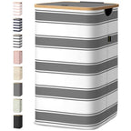 BALEINE Laundry Hamper with Lid, Tall Laundry Baskets with Bamboo Pull Handles, Large Laundry Bin with Internal Support (18 Gal/70L, Grey Stripe) - color: Grey Stripe, size: 70 liters