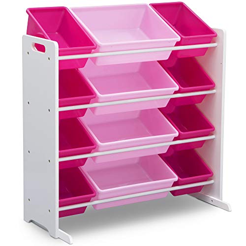 Delta Children Kids Toy Storage Organizer with 12 Plastic Bins - Greenguard Gold Certified, White/Pink - color: White/Pink