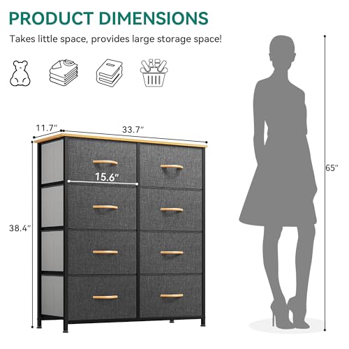 YITAHOME Fabric Dresser with 8 Drawers - Tall Storage Dresser, Chest of Drawers for Closet, Living Room, Hallway, Closets - Sturdy Steel Frame, Wooden Top & Easy Pull Fabric Bins - color: C-dark Grey, style: 8-Drawer