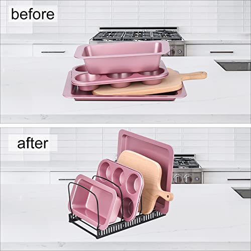 Toplife 10+ Bakeware Organizer Rack for Kitchen Bakeware, Cookware, Dinnerware, Cutting Boards, Plates, Pot and Pan Lids (Black) - color: Black, size: Bakeware Organizer