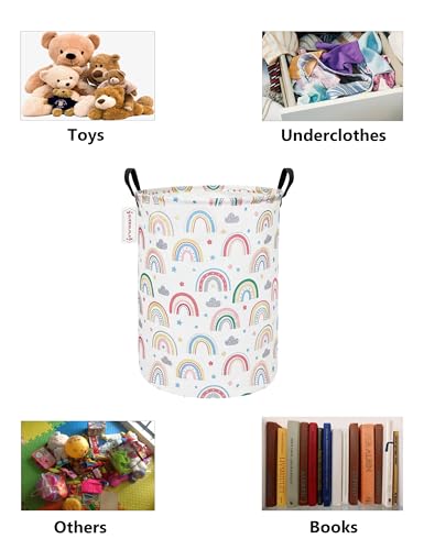 QUEENLALA Large Storage Basket,Laundry Hamper/Bathroom/Home Decor/Collapsible Round Storage Bin,Boys and Girls Hamper/Boxes/Clothing（Round-Rainbow） - color: Round-Rainbow