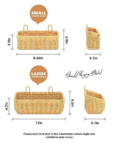 AceList Wall Hanging Basket, Boho Style Hand-Woven Hanging Storage Baskets - Set of 2, Ideal for Boho Room Decor, Kitchen, Garden, and Living Room - color: logs, size: 2 pc (medium)