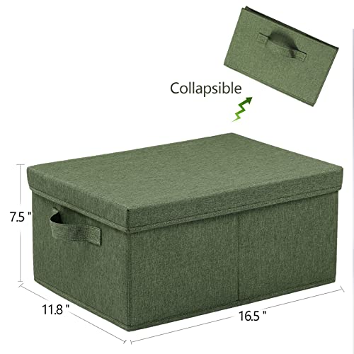 HOONEX Storage Bins with Lids for Organizing, Pack of 2, Storage Boxes with 2 Carrying Handles and Sturdy Heavy Cardboard, 16.5" L x 11.8" W x 7.5" H for Shoes, Books, Clothes, Olive - color: Olive
