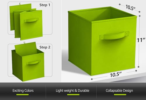 Sorbus Foldable Storage Cubes - 6 Fabric Baskets for Organizing Pantry, Closet, Shelf, Nursery, Playroom, Toy Box, Cubby - 11 Inch Dual Handle Collapsible Closet Organizers and Storage Bins (Green) - color: Green, size: 11 Inch