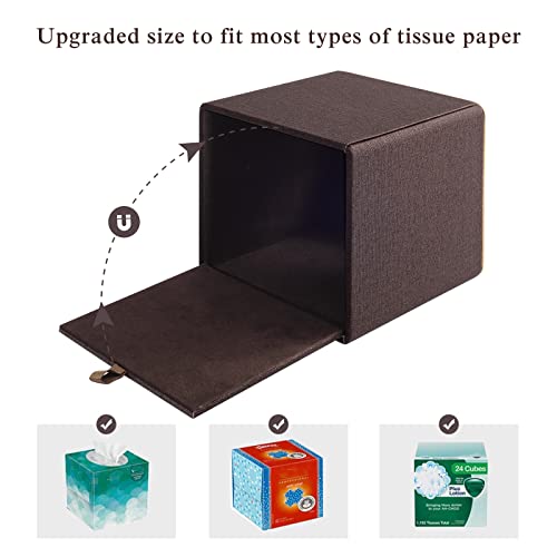 Tissue Box Cover Square Tissue Box Holder PU Leather Facial Organizer with Magnetic Bottom,Decorative Napkin Caddy for Vanity Dresser Night Stand Table Countertop Home Office Car,Coffee - color: Linen Texture Coffee