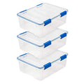 IRIS USA WeatherPro 27 Qt Storage Bins with Lids, 3 Pack, BPA-Free Plastic Gasket Box with Tight Latch and Seal, Stackable Nestable Tote Tub - Clear/Blue - size: 27 Qt. - 3 Pack
