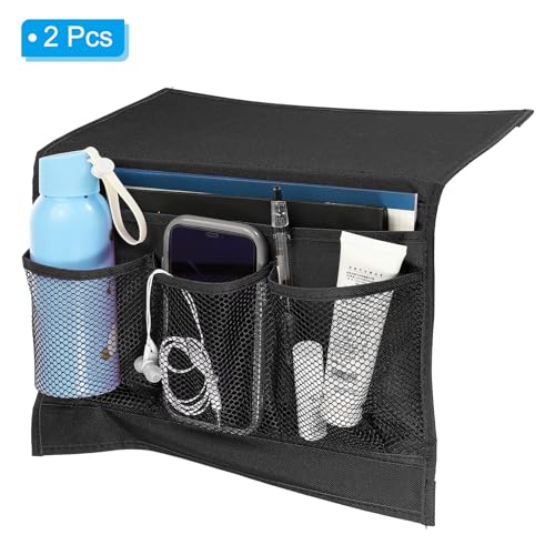PATIKIL 2pcs Bedside Caddy, Bed Caddy Bedside Organizer Bed Hanging Caddy 4 Pockets Bed Pockets Bedside Storage Hanging Storage Bag for Remote Control Bedroom Phones Glasses, Black - color: Black