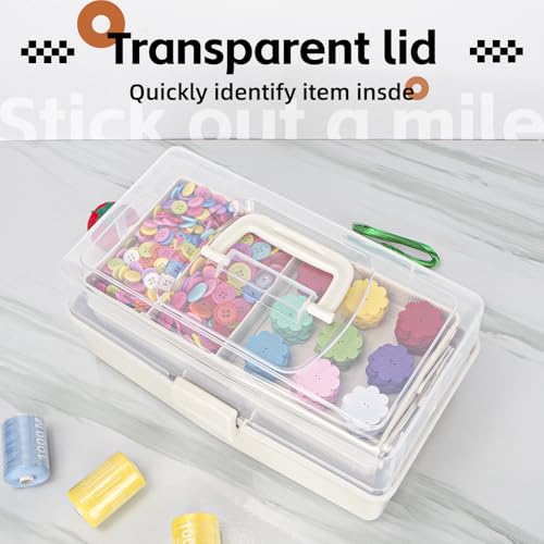 TERGOO 12.5in 3-Layer Multipurpose Craft Organizers and Storage with Adjustable Dividers, Portable Tackle Box, Folding Art & Craft Case for Medicine, Tool, Sewing Organizer (White) - color: White, size: Large