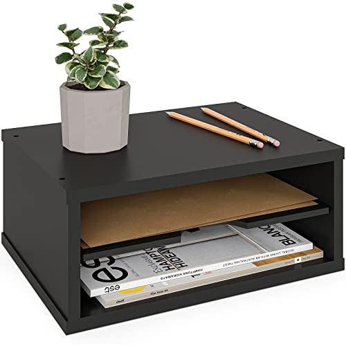 Ballucci File Organizer, 2-Tier Document Paper Sorter, Stackable Wood Desk Organizer Mail Holder, Monitor Stand with Storage Shelves, Black - color: Black, size: 2 Tier