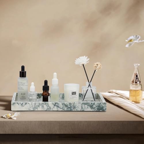 Marble Bathroom Tray,Pure Natural Vanity Tray,Marble Tray for Kitchen Counter Non-Ceramic/Non-Resin,Stone Trays 12 x 8 inch Cyan Green - color: Cyan-green