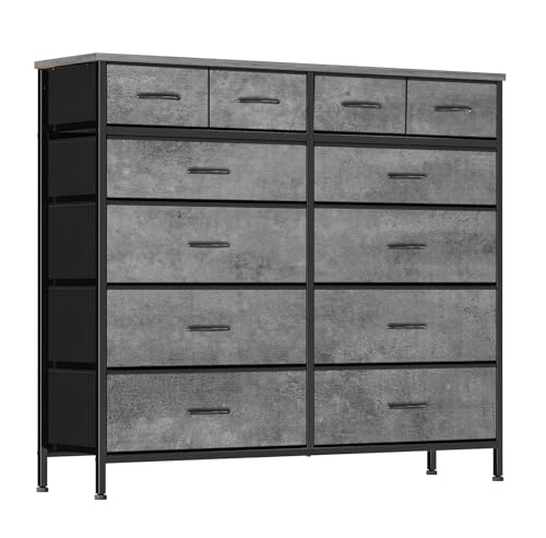 VASICAR Gray Dresser for Bedroom with 12 Deep Drawers, Wide Chest of Drawers, Wood Top TV Stand, Tall Fabric Storage Cabinet for Closet, Nursery, Kid's Room - color: Carbon Grey