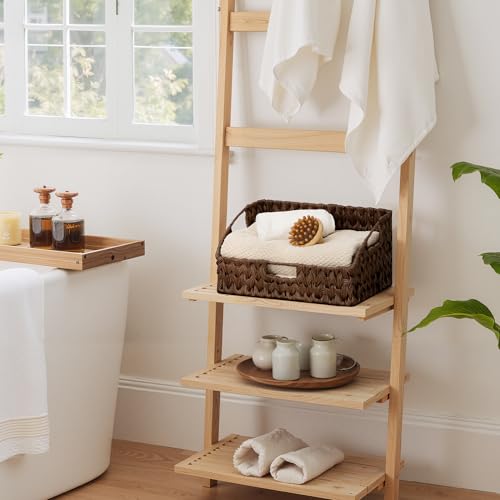 GRANNY SAYS Wicker Storage Basket for Shelves, Large Wicker Basket with Handles, Trapezoid Woven Baskets for Storage, Decorative Baskets for Home Decor, Brown - color: Brown, size: 10¾"D x 15"W x 7¼"H