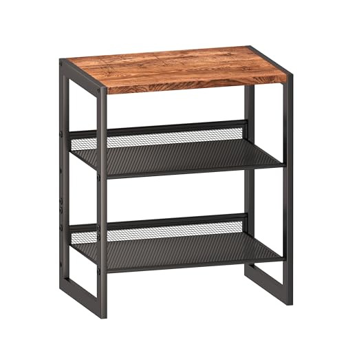 CHEMPFR Narrow 3-Tier Shoe Rack, Slim Space-Saving Shelf with Decorative Wood Top & Steel Mesh, Entryway/Closet/Dorm Organizer, 16.5x11.8x19.8 Inches - size: 3 Tier (16.5″x11.8″x19.8″)
