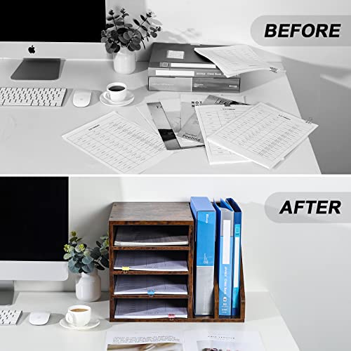 PAG Wood Desktop File Holder Organizer Mail Sorter for File Folders, Mails, Envelopes, Mailing Supplies or Magazines, Brown - color: Brown