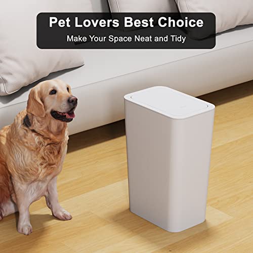 N. NETDOT 3 Pack 10L/2.6 Gal Bathroom Trash Can with Lid, Trash Bin with Press Lid, Small Trash Can/Slim Garbage Cans/Waste Basket for Bathroom,Kitchen,Office,Bedroom - Black,Gray,Off White - color: Black-Gray-Off White